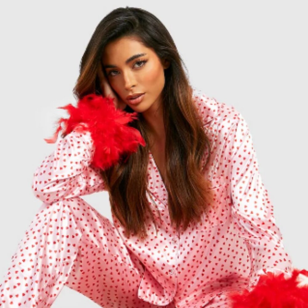 boohoo Pink Heart Pajama Top Size US 4 UK 8